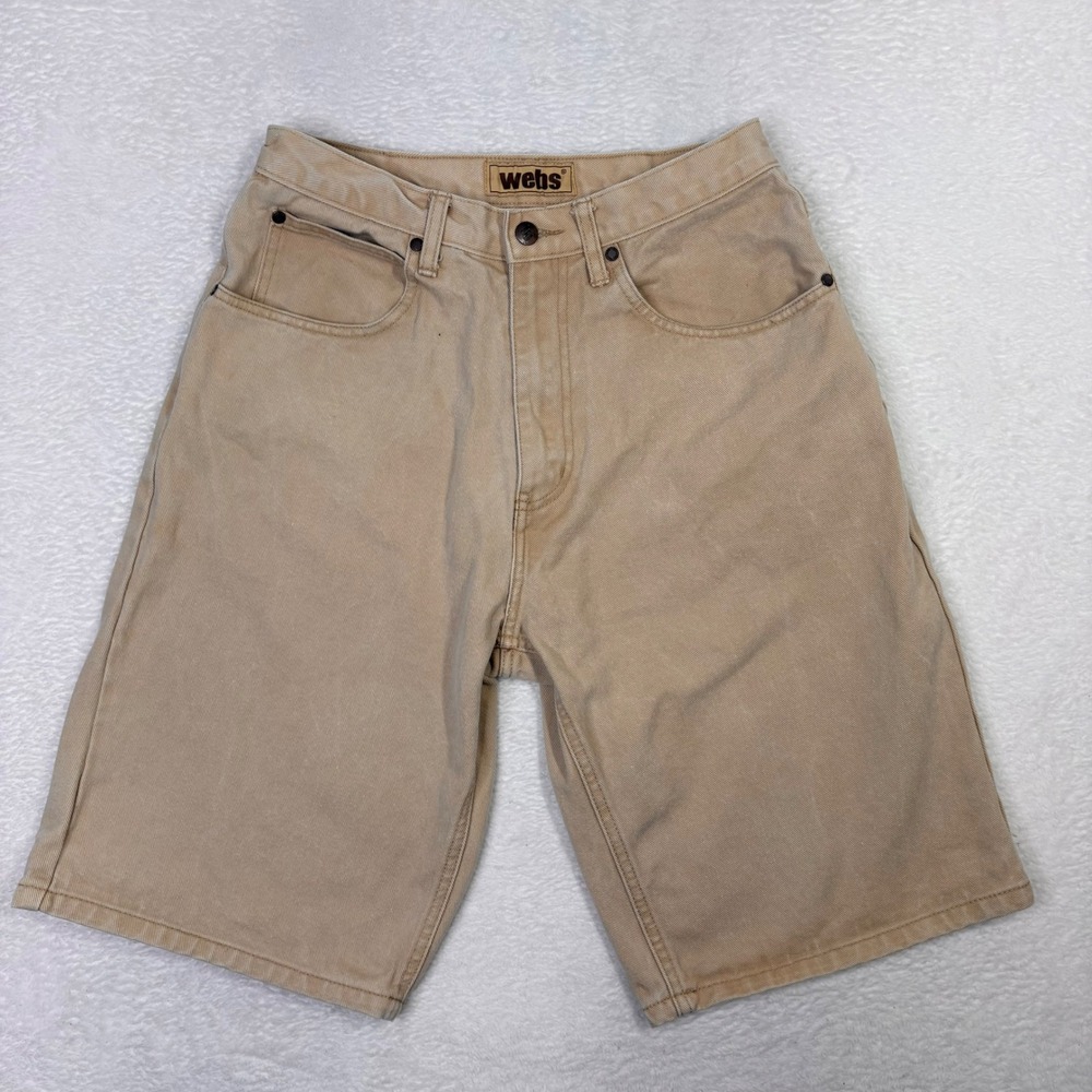 Webs Mens Baggy Skate Shorts Tan Khaki Cotton Denim W32 Vintage Y2K 90s Grunge